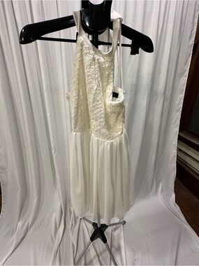 B Darlin Ivory Lace Halter Chiffon Dress